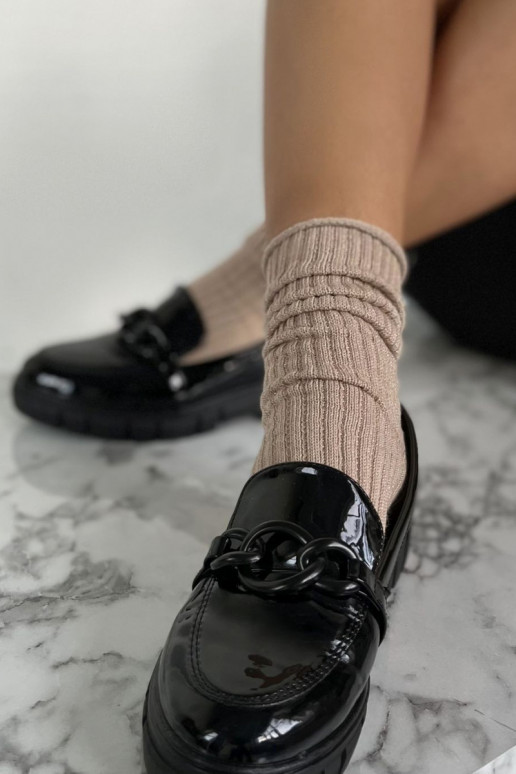 Calcetines de mujer sin presión con lurex en color arena