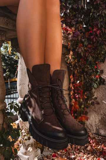 Botines de trabajo de cuero para mujer Zazoo 1850 chocolate