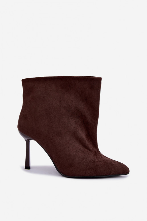 Botines de chocolate sin cordones con tacones finos Kamea