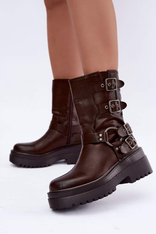 Botines cálidos con plataforma y hebillas en color chocolate Gilmora