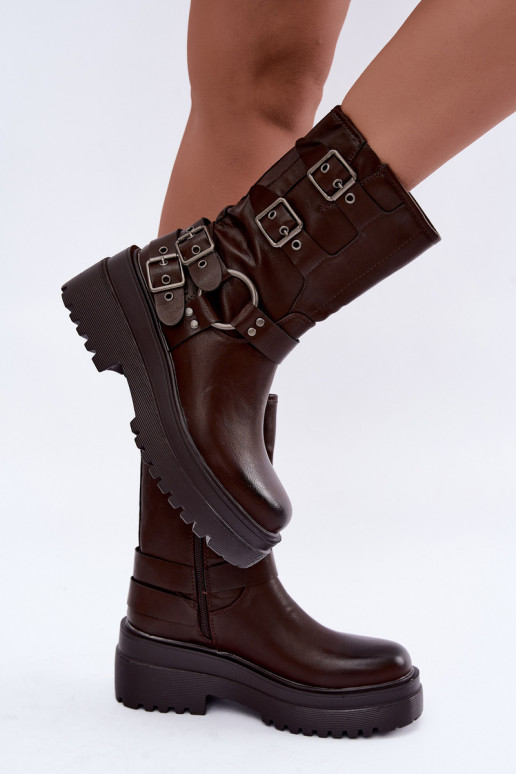 Botines cálidos con plataforma y hebillas en color chocolate Gilmora