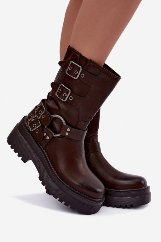 Botines cálidos con plataforma y hebillas en color chocolate Gilmora