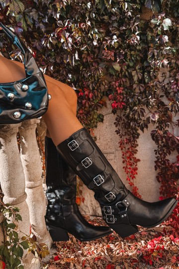Botas altas de estilo vaquero con tacones y hebillas en cuero sintético negro Fivelle 2
