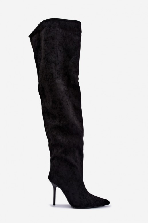 Botas altas para mujer con tacones delgados en color negro Aderelle