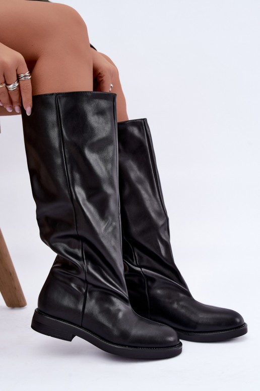 Botas altas sin cordones con tacones anchos en negro Pavellea