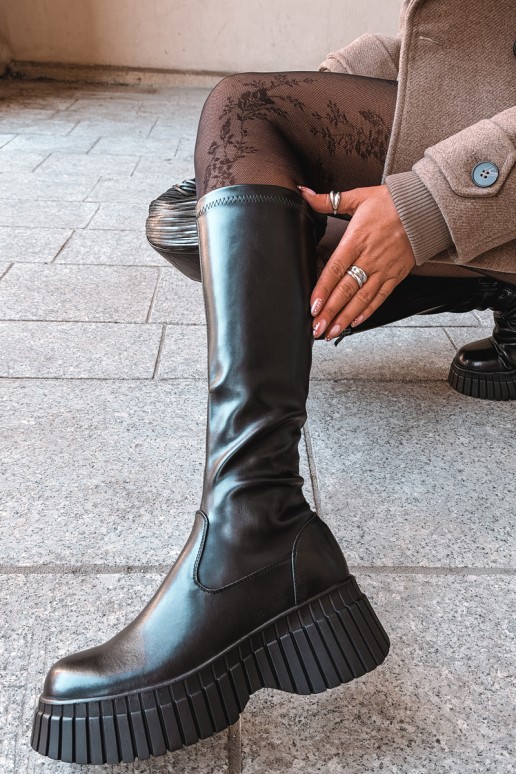 Botas negras hasta la rodilla con plataforma Haldora