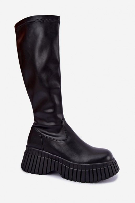 Botas negras hasta la rodilla con plataforma Haldora