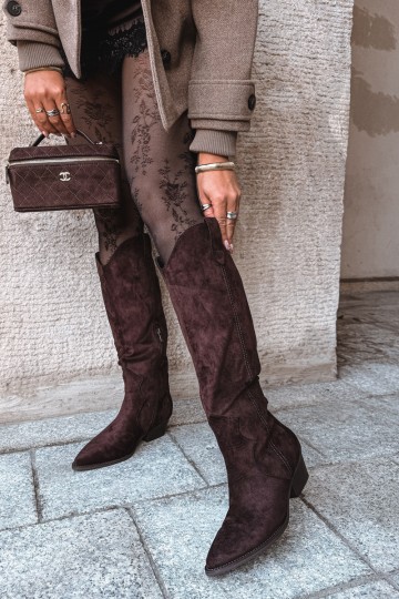 Botas altas de estilo cowboy con tacones en marrón Renissa