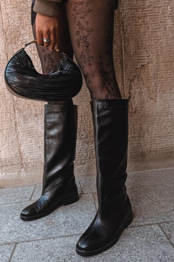 Botas altas de cuero cálidas con tacones anchos en negro Zazoo 542 2