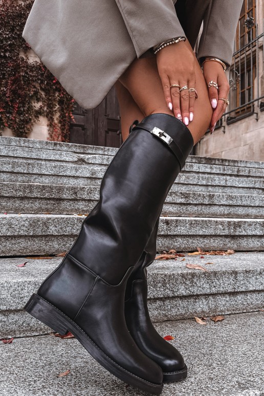 botas altas para mujer con tacones decorados en cuero sintético negro Palisse