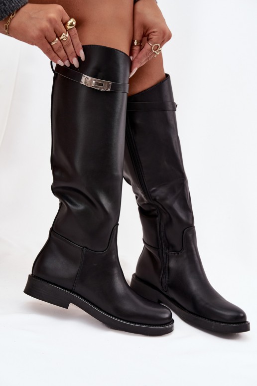 botas altas para mujer con tacones decorados en cuero sintético negro Palisse