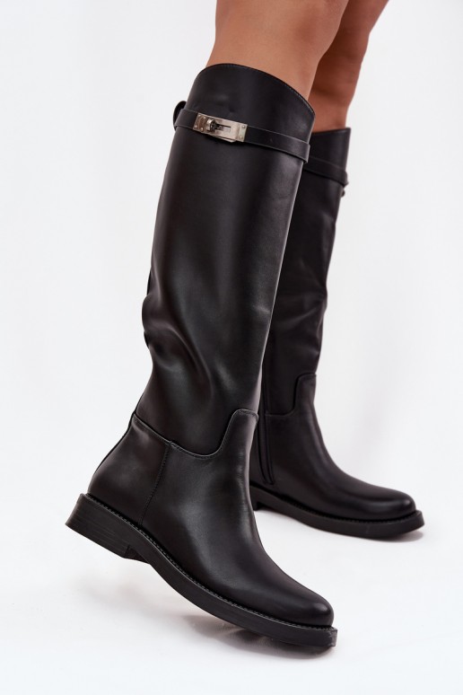 botas altas para mujer con tacones decorados en cuero sintético negro Palisse
