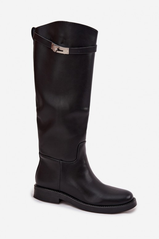 botas altas para mujer con tacones decorados en cuero sintético negro Palisse