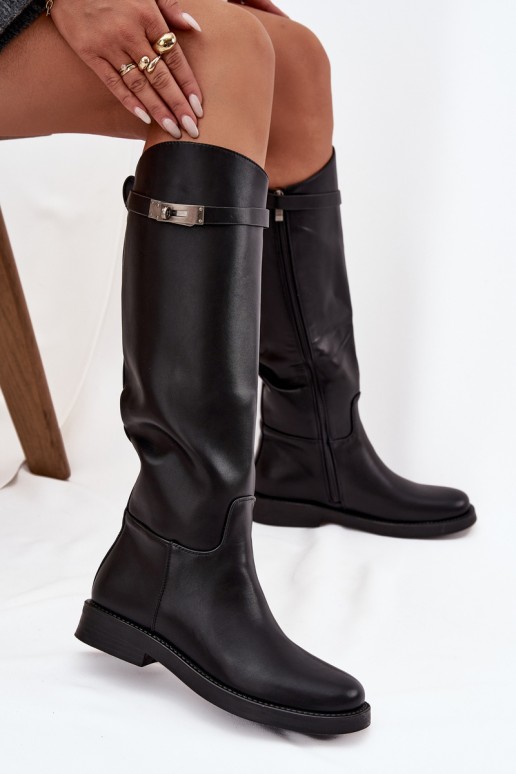 botas altas para mujer con tacones decorados en cuero sintético negro Palisse