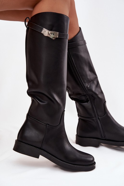 botas altas para mujer con tacones decorados en cuero sintético negro Palisse