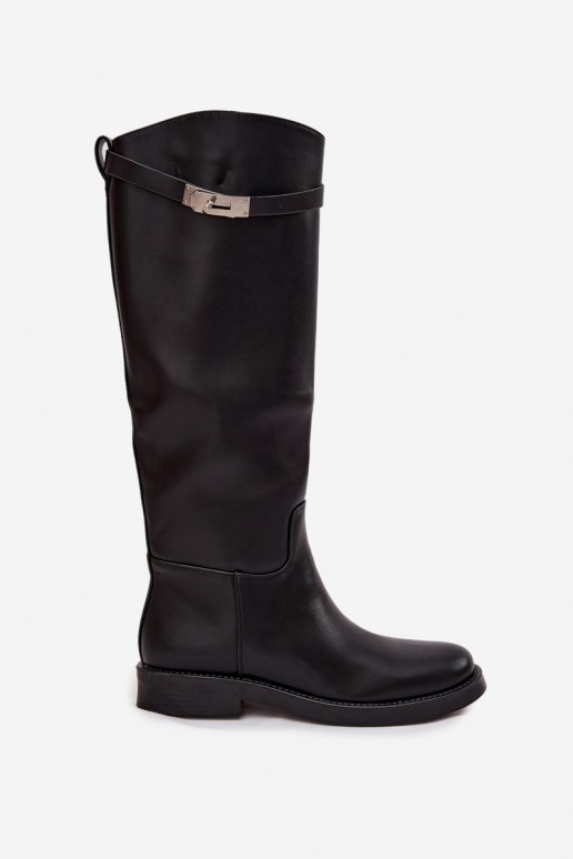 botas altas para mujer con tacones decorados en cuero sintético negro Palisse