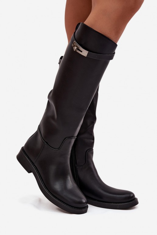 botas altas para mujer con tacones decorados en cuero sintético negro Palisse