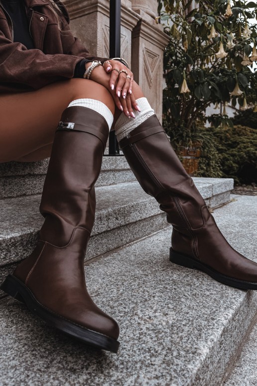 botas altas para mujer con tacones decorados en cuero sintético marrón Palisse