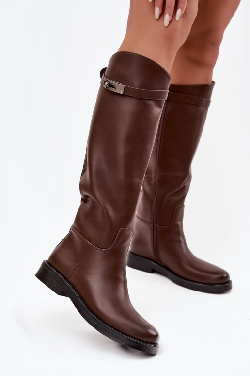botas altas para mujer con tacones decorados en cuero sintético marrón Palisse