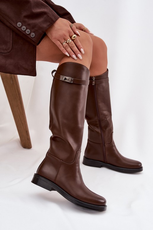 botas altas para mujer con tacones decorados en cuero sintético marrón Palisse