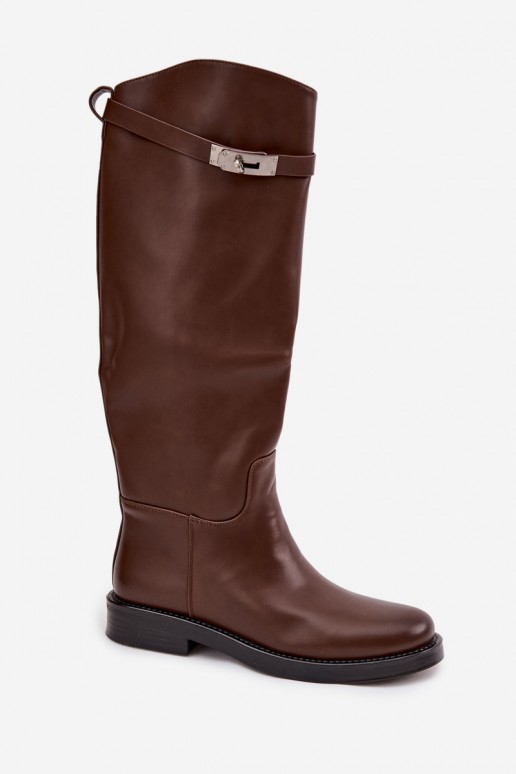 botas altas para mujer con tacones decorados en cuero sintético marrón Palisse