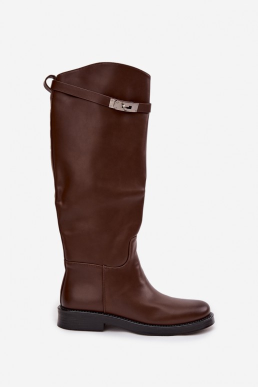 botas altas para mujer con tacones decorados en cuero sintético marrón Palisse