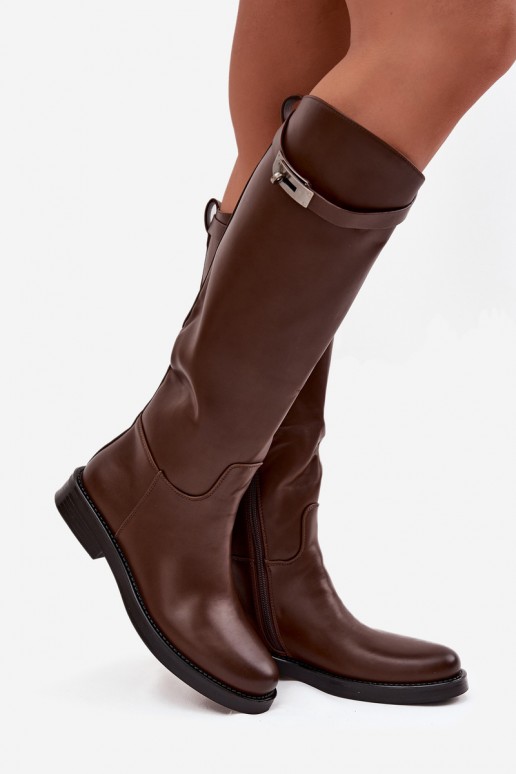 botas altas para mujer con tacones decorados en cuero sintético marrón Palisse