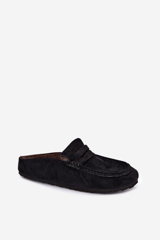 mocasines aislados para mujer con talón abierto y piel en color negro Sabrielle