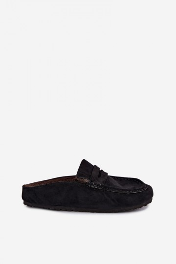 mocasines aislados para mujer con talón abierto y piel en color negro Sabrielle 2