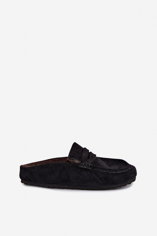 mocasines aislados para mujer con talón abierto y piel en color negro Sabrielle