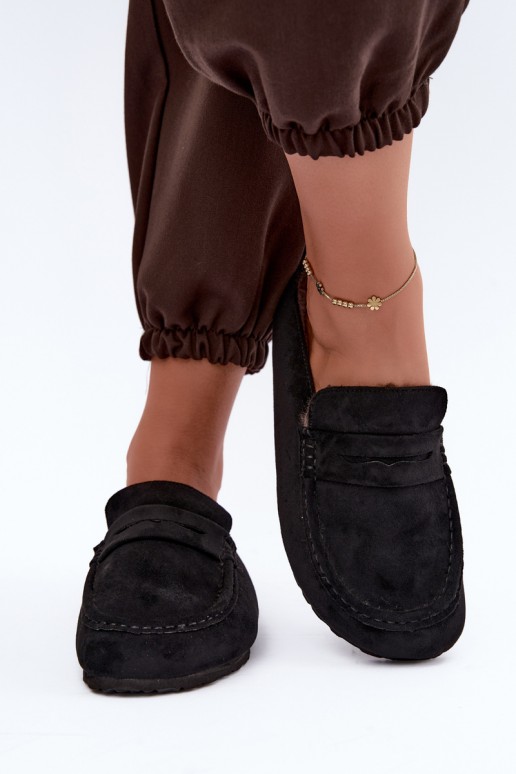 mocasines aislados para mujer con talón abierto y piel en color negro Sabrielle