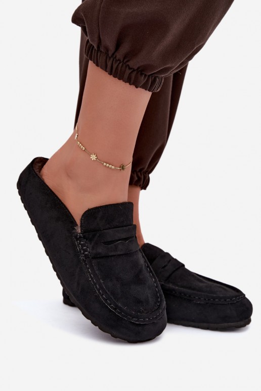 mocasines aislados para mujer con talón abierto y piel en color negro Sabrielle