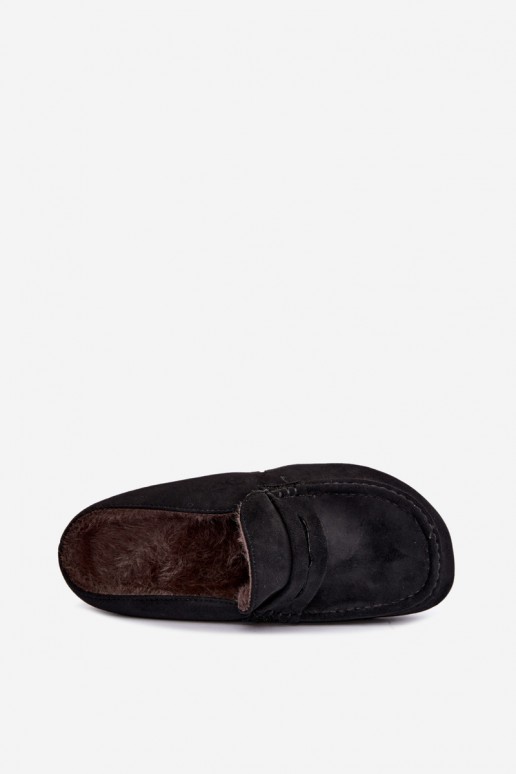 mocasines aislados para mujer con talón abierto y piel en color negro Sabrielle