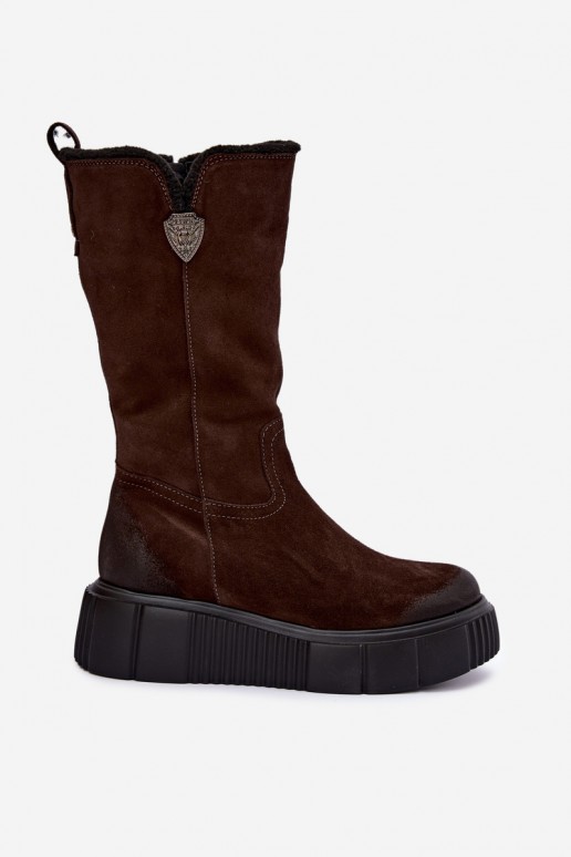 botas altas para mujer de ante sintético marrón con lana Zazoo