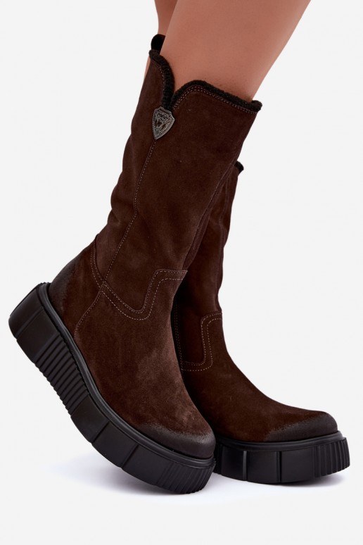 botas altas para mujer de ante sintético marrón con lana Zazoo