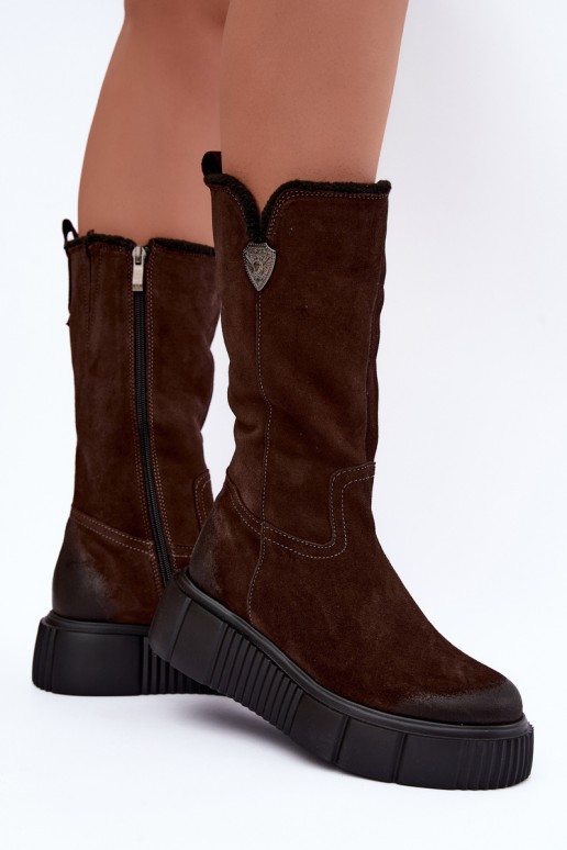 botas altas para mujer de ante sintético marrón con lana Zazoo