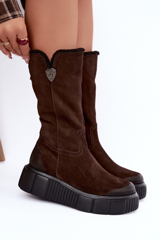 botas altas para mujer de ante sintético marrón con lana Zazoo