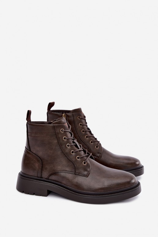botines para hombre con cordones en color marrón oscuro Perrielle