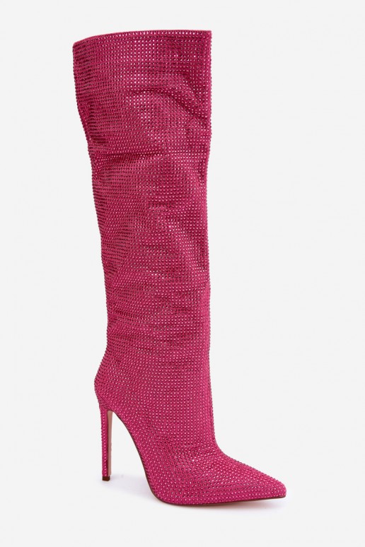 botas altas con tacones delgados y ojales brillantes en color rosa Lovisa