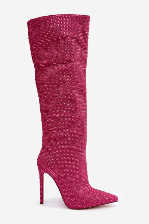 botas altas con tacones delgados y ojales brillantes en color rosa Lovisa