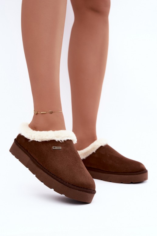 zapatillas de casa para mujer con piel en color marrón oscuro Inblu