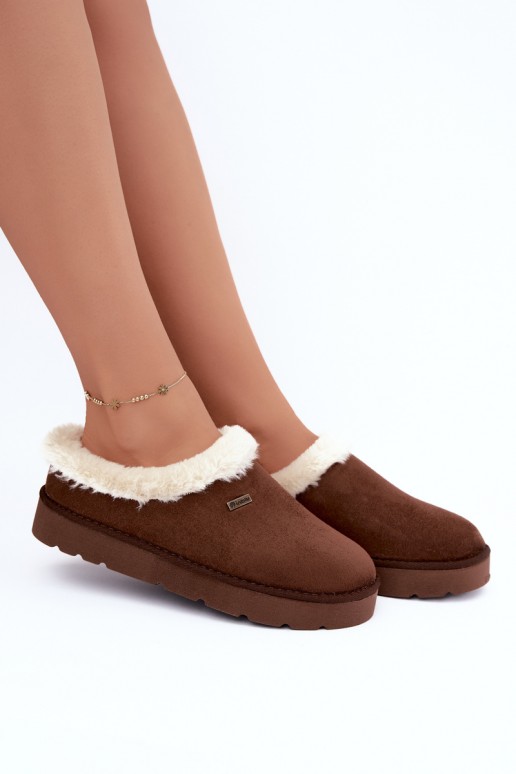 zapatillas de casa para mujer con piel en color marrón oscuro Inblu