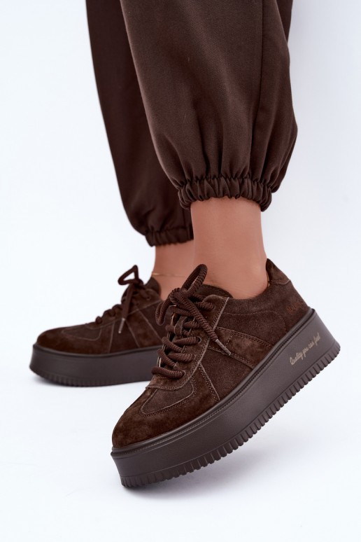 zapatillas de plataforma de ante sintético Lee Cooper LCJ-26-01-4644 en color chocolate