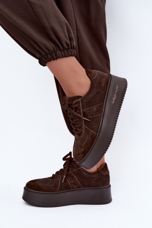 zapatillas de plataforma de ante sintético Lee Cooper LCJ-26-01-4644 en color chocolate