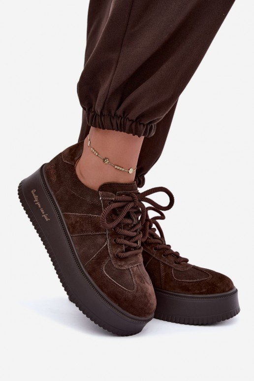 zapatillas de plataforma de ante sintético Lee Cooper LCJ-26-01-4644 en color chocolate
