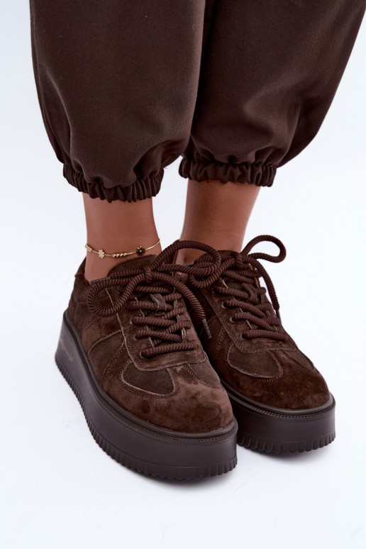 zapatillas de plataforma de ante sintético Lee Cooper LCJ-26-01-4644 en color chocolate