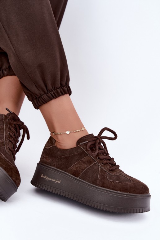 zapatillas de plataforma de ante sintético Lee Cooper LCJ-26-01-4644 en color chocolate