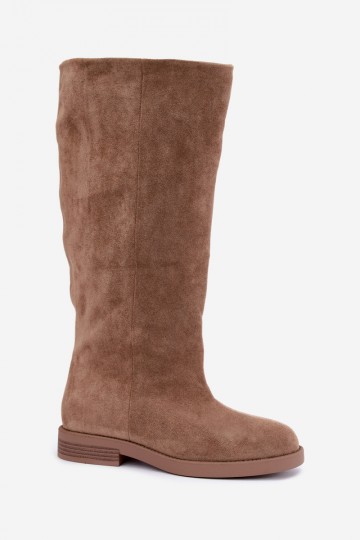 Botas altas con tacones anchos en color arena Jasmire