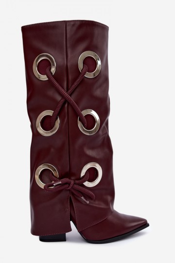 botas altas con caña atada y cordones decorativos en color burdeos Pamina 2