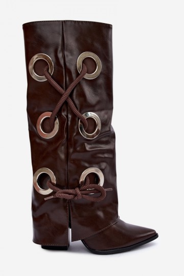 botas altas con caña atada y cordones decorativos en color chocolate Pamina 2